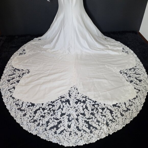 NWT~$2150~JUSTIN ALEXANDER~10/12~IVORY FIT & FLARE MERMAID LACE WEDDING DRESS - Picture 14 of 16